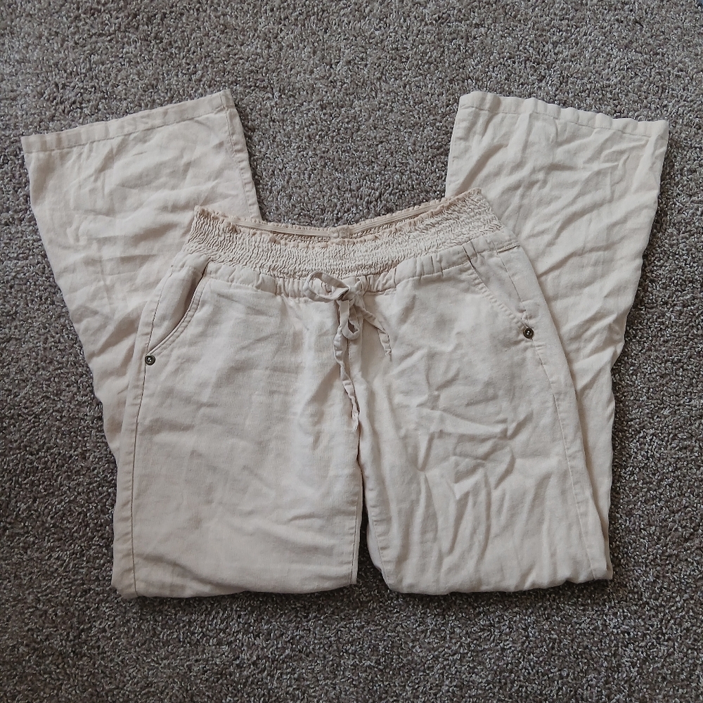 Love Tree Smocked Linen Blend Flare Pants Size Small